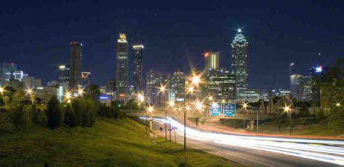 landscape photo of downtown at night