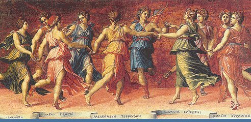 painting of muses dancing